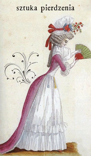 Okładka książki Sztuka Pierdzenia - kobieta w sukni z wachlarzem
