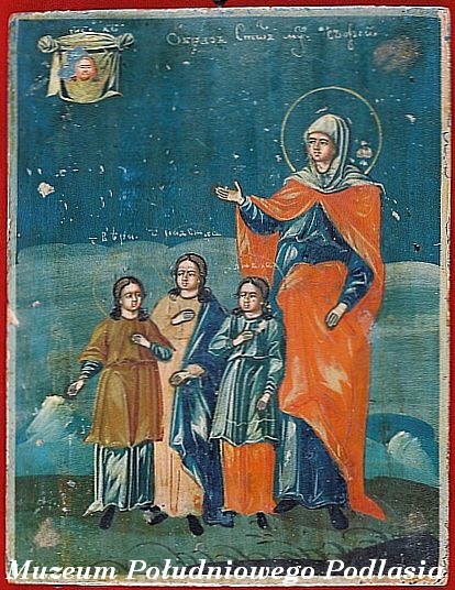 Obraz przedstawia ikonę "Św. Zofia oraz Wiara, Nadzieja, Miłość"